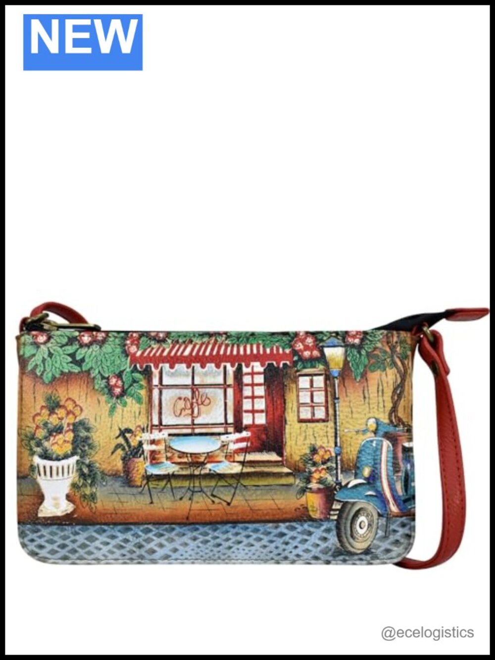 Hand Painted Leather Crossbody Organizer Purse Women - Picture 1 of 6